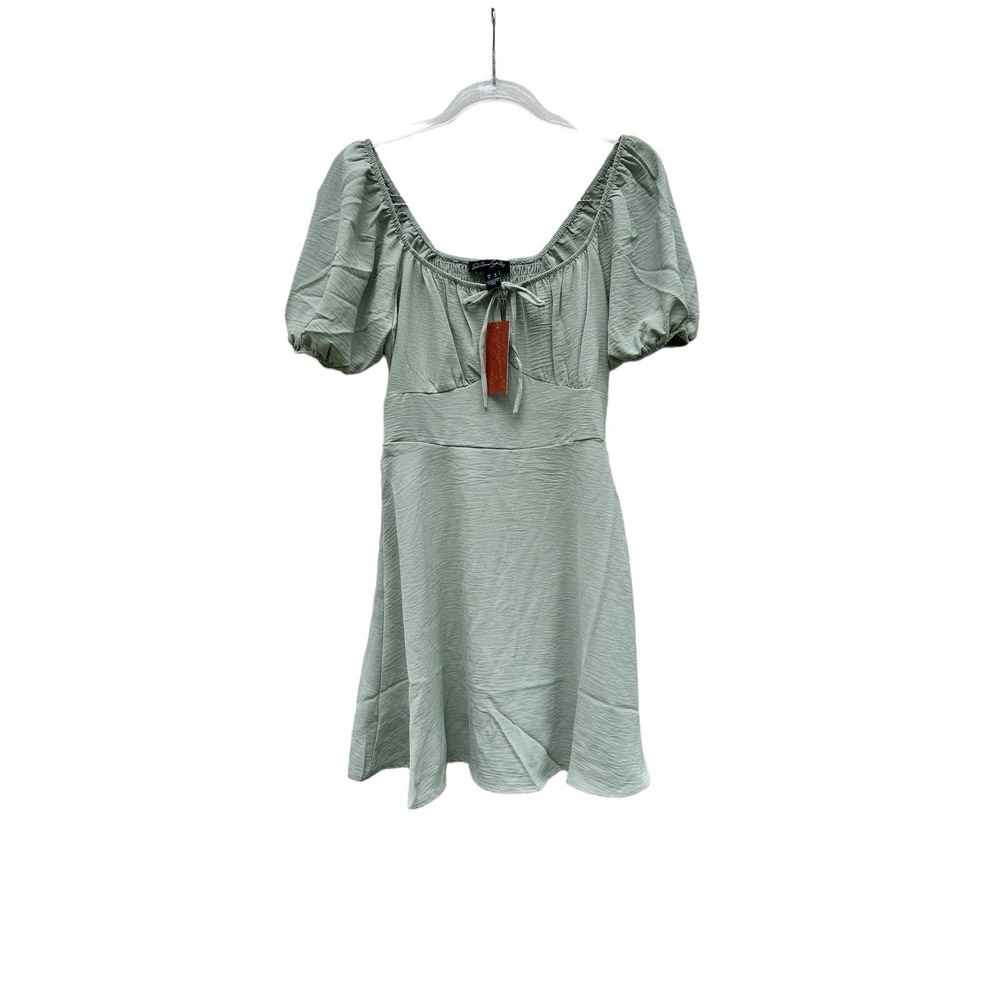 NEW Streetwear Society Medium Dress Casual Short Puff Sleeve Mint Green